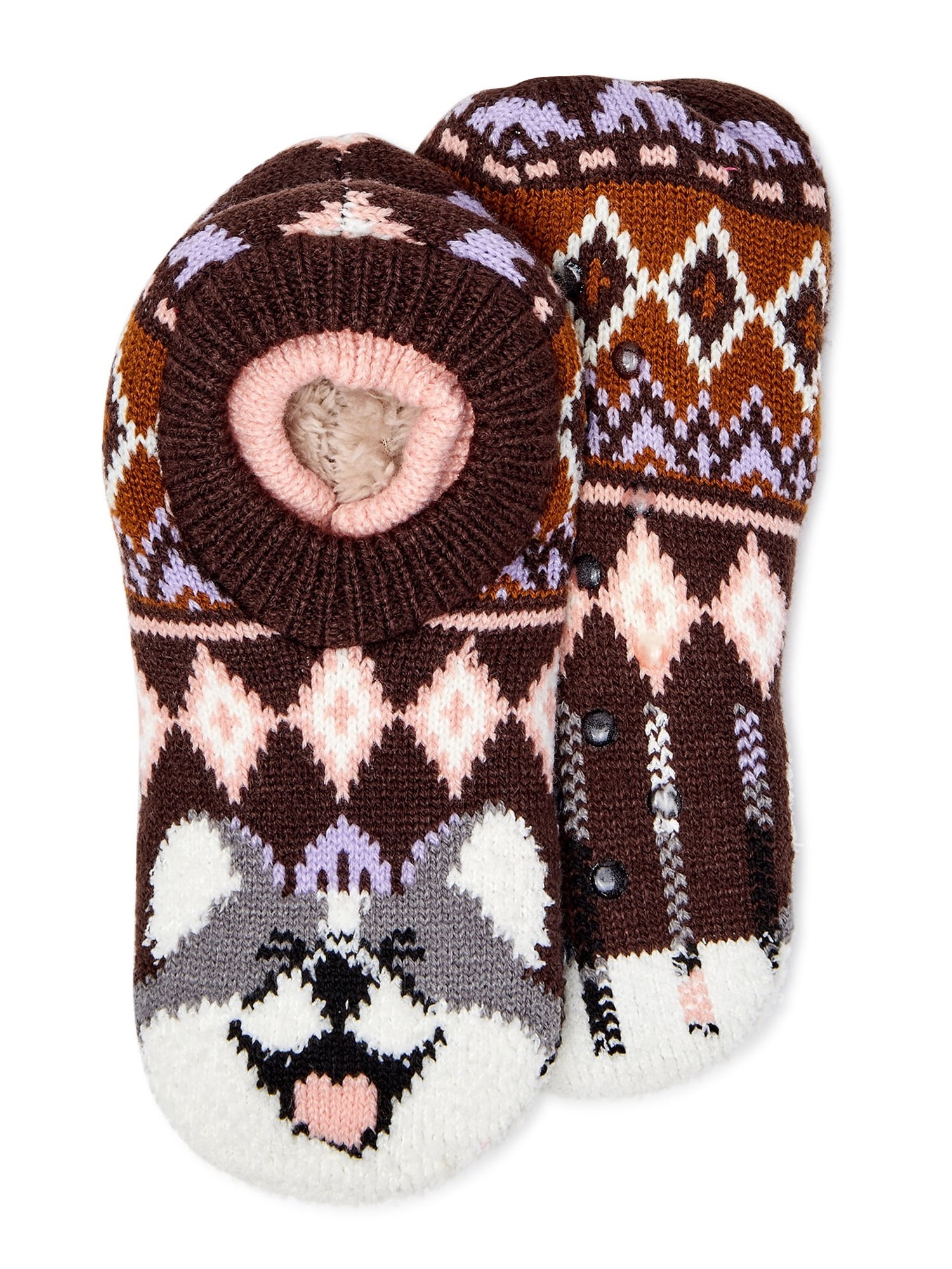 Secret Treasures Women's Double Cuff Critter Slipper Socks with 3D Poms