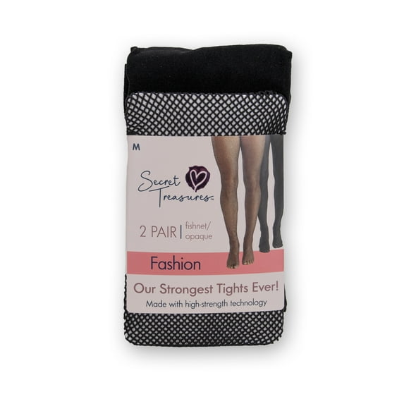 Secret Treasures Women's Fishnet/Opaque 2 Pair Pack Tights