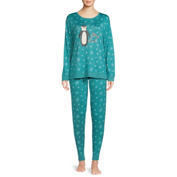 Secret Treasures Women's Hacci Fleece Long Sleeve Top and Joggers, 2-Piece Pajama Set