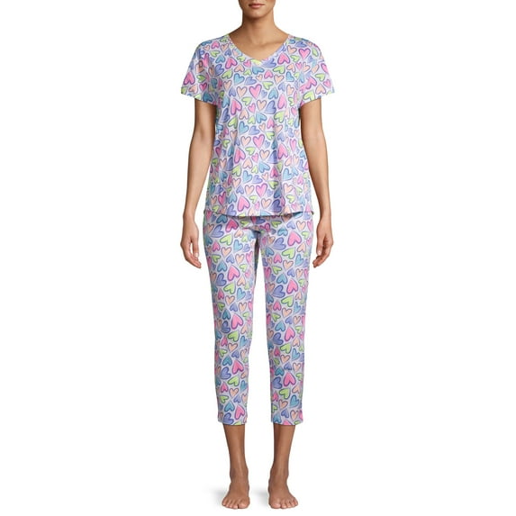 Secret Treasures Women's Hearts Short Sleeve Tee and Capri Sleep Set, 2 Piece
