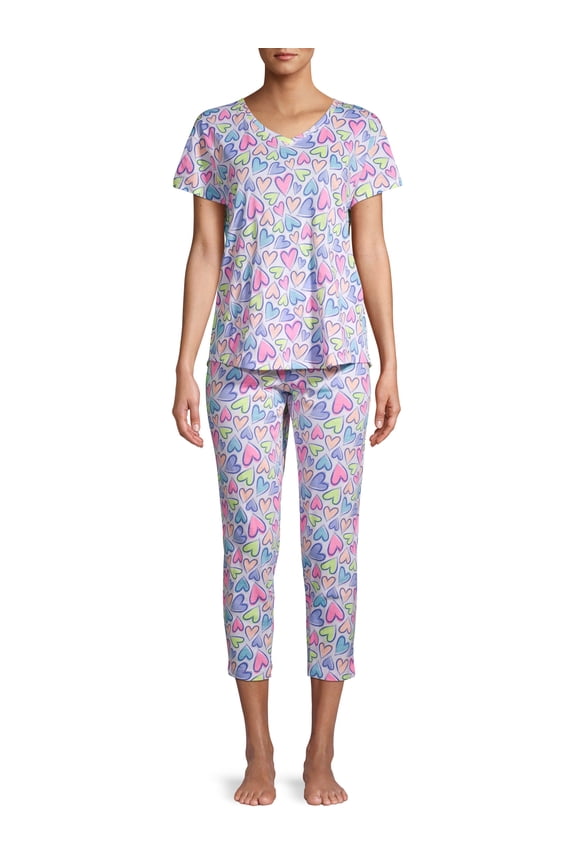 2-Piece Short Sleeve Tee and Capri Sleep Set Hearts