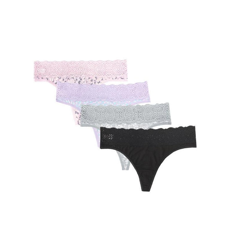 Secret Treasures Women's Lace Waist Rayon Blend Thong Panties, 4-Pack 