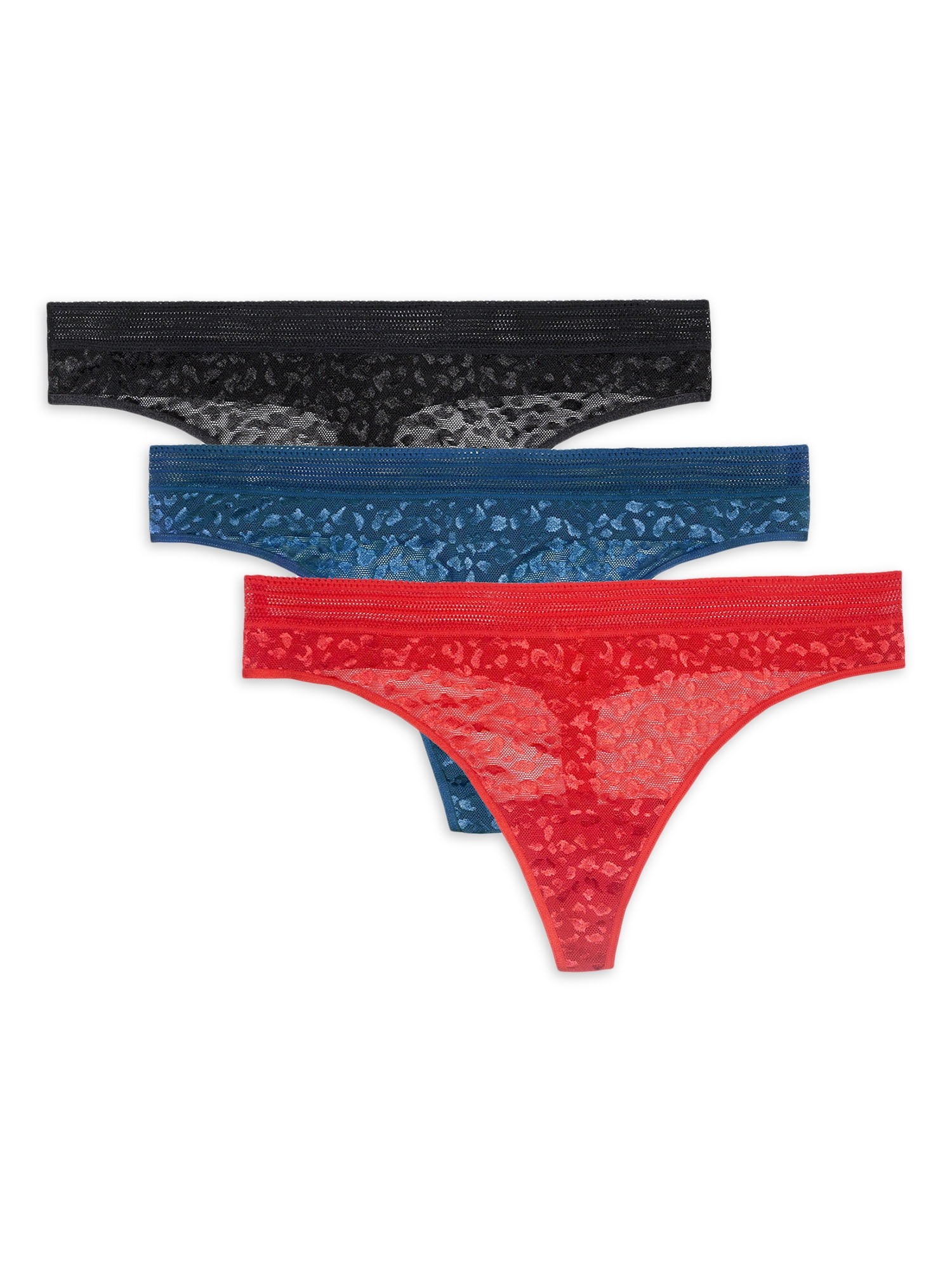Secret Treasures Women's Leopard Lace Thong Panties, 3-Pack