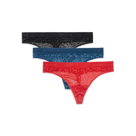 Secret Treasures Women's Leopard Lace Thong Panties, 3-Pack