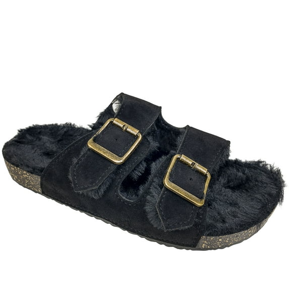 Secret Treasures Women’s Luxe Faux Fur Two-Band Slide Slippers