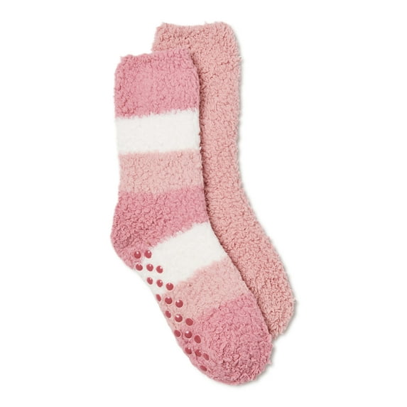Secret Treasures Women's Luxury Lounge Stripe and Solid Socks with Grippers, 2-Pack