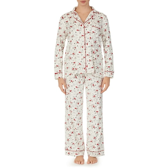 Secret Treasures Women’s M Elastic Waistband/Sleepwear/Polyester Pajama Set, Winter White Cardinal