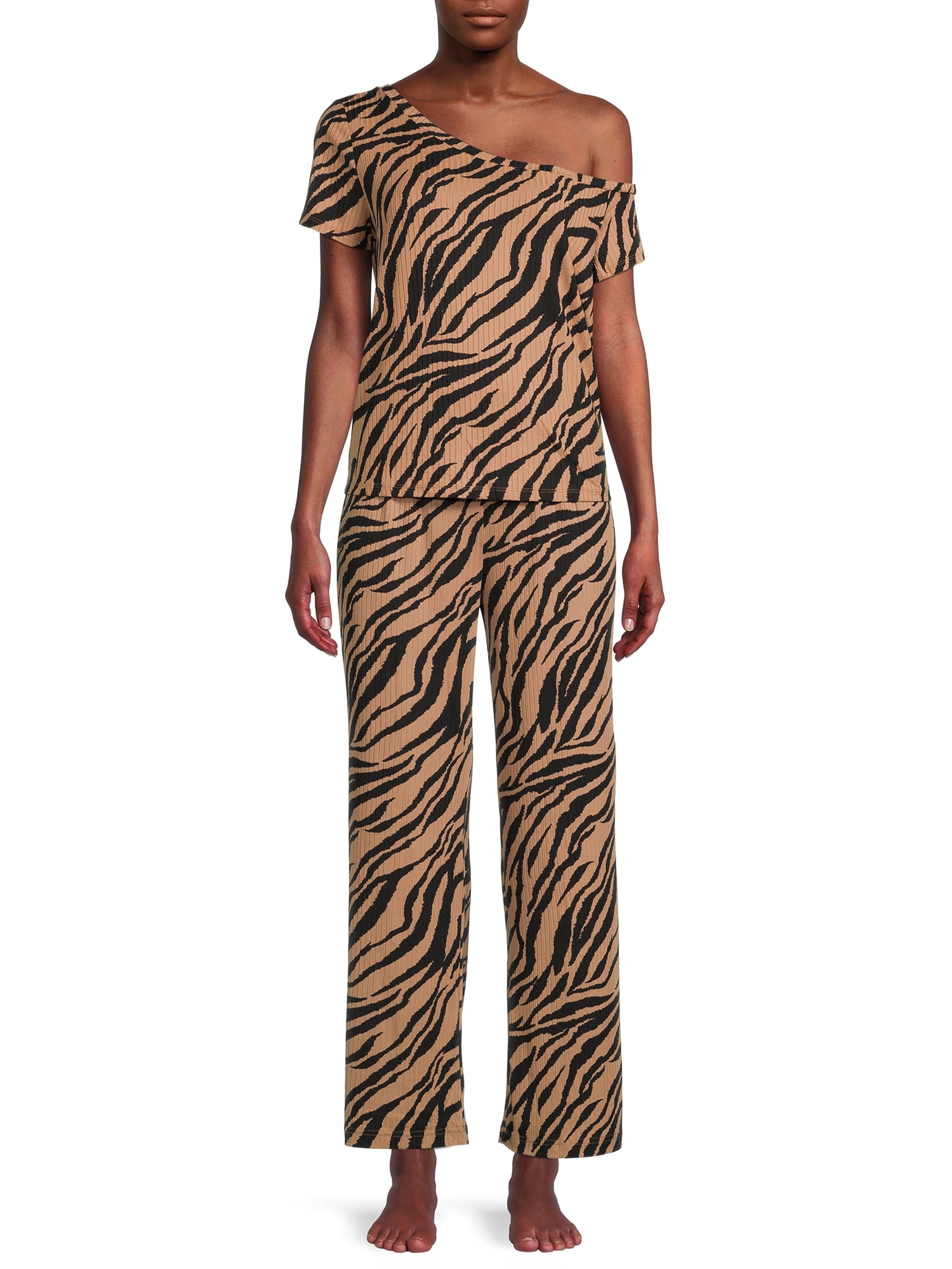Secret Treasures Women's Off The Shoulder Tee and Pants Lounge Set, 2-Piece