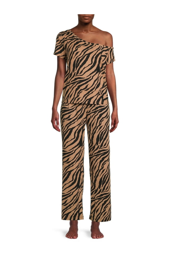 Women's Off The Shoulder Tee and Pants Lounge Set, 2-Piece