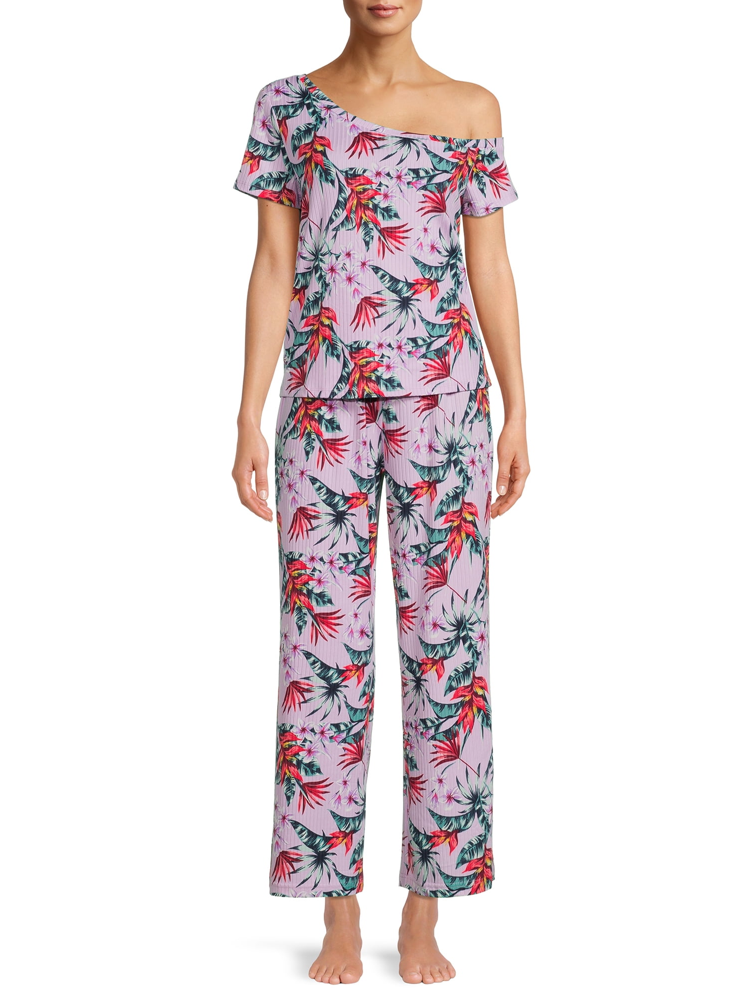 Secret Treasures Women's Off The Shoulder Tee and Pants Lounge Set, 2-Piece