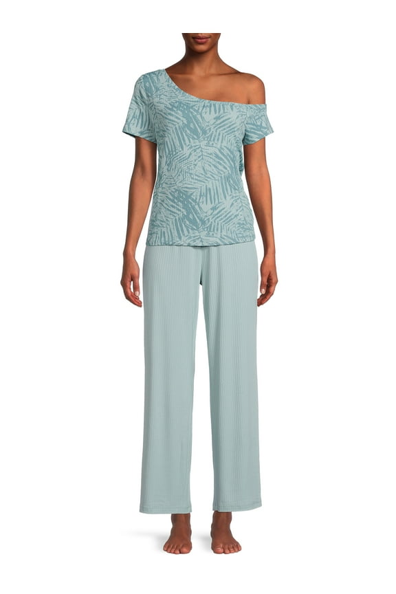 Women's Off The Shoulder Tee and Pants Lounge Set, 2-Piece