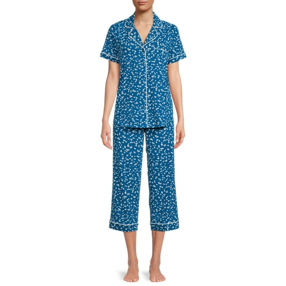 Secret Treasures Women's Plus Traditional Short Sleeve Notch Collar Pajamas Set