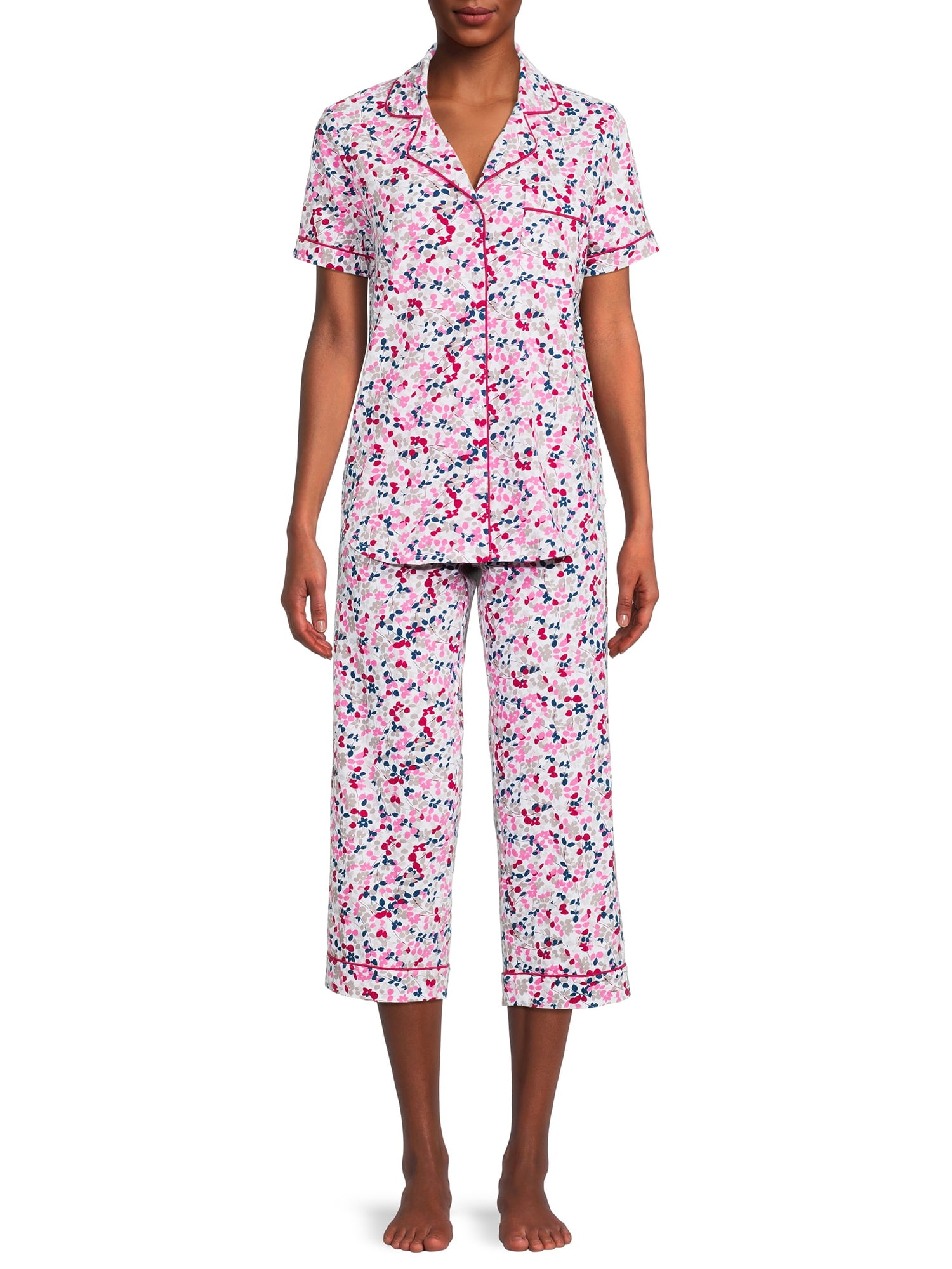 Secret Treasures Women's Plus Traditional Short Sleeve Notch Collar Pajamas Set