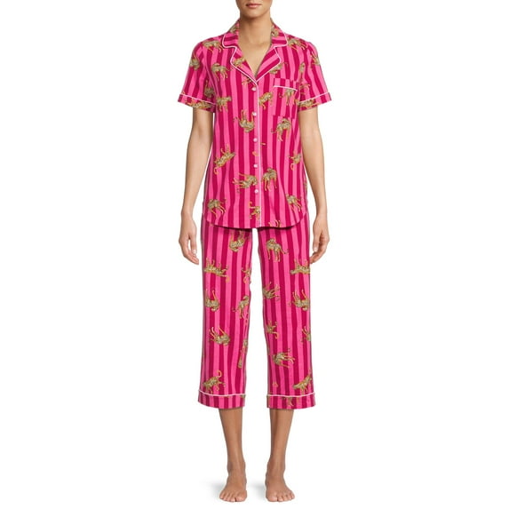 Secret Treasures Women's Plus Traditional Short Sleeve Notch Collar Pajamas Set