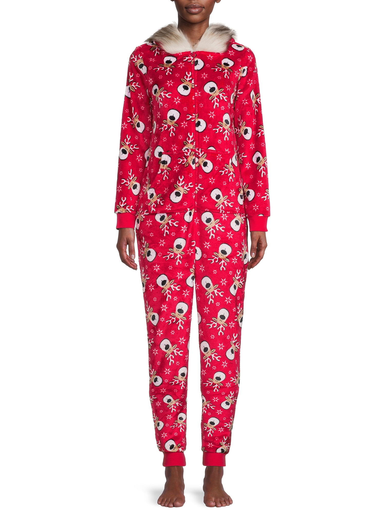 Secret Treasures Women s Reindeer Union Suit Pajamas Walmart