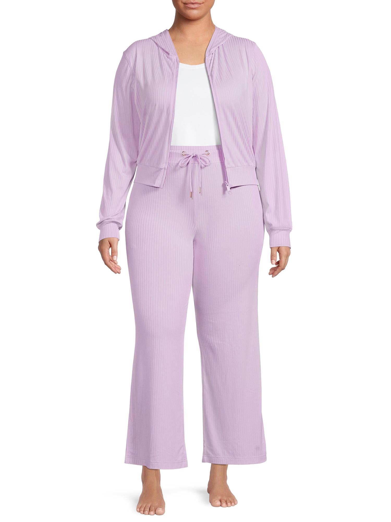 Secret Treasures Women's Ribbed Full Zip Hoodie and Pants Set, 2-Piece
