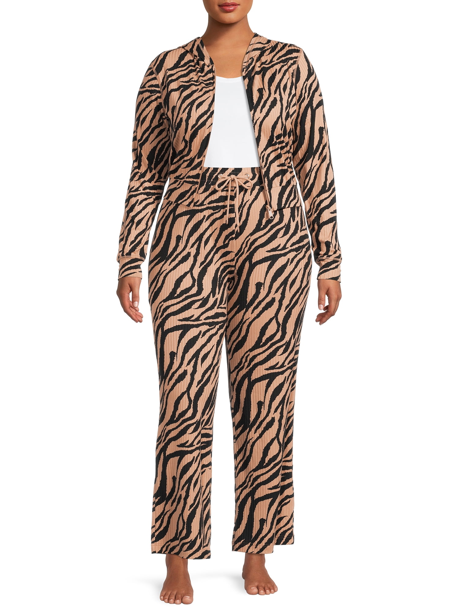 Secret Treasures Women's Ribbed Full Zip Hoodie and Pants Set, 2-Piece