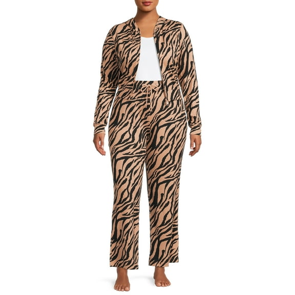 Secret Treasures Women's Ribbed Full Zip Hoodie and Pants Set, 2-Piece