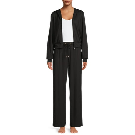 Secret Treasures Women's Ribbed Full Zip Hoodie and Pants Set, 2-Piece