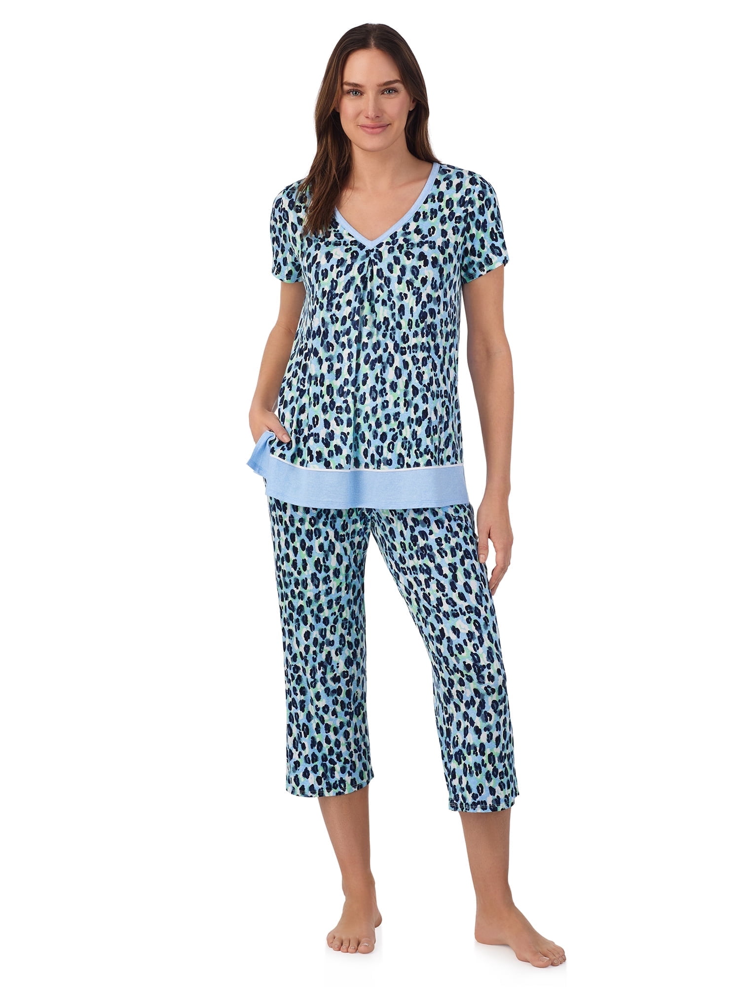 Secret Treasures Women's 2Pc Knit Pajama Set, Short Sleeve V-Neck
