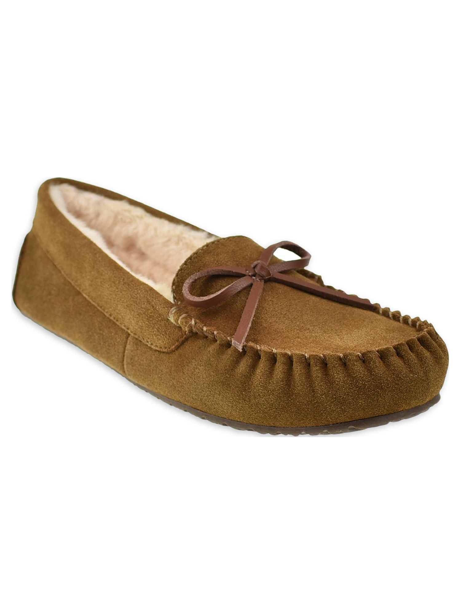 Secret Treasures Women's Suede Memory Foam Moccasin Slippers, Beige, 7
