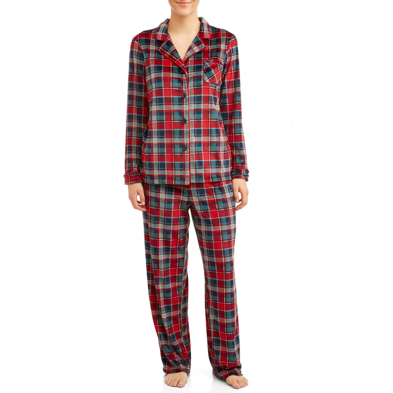 Secret Treasures Women s and Women s Plus 2 Piece Traditional Long Sleeve Notch Collar Sleep Set Walmart