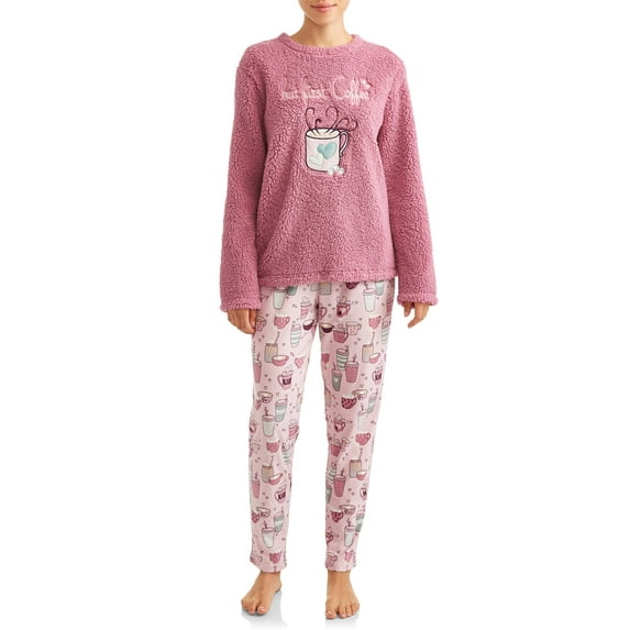 Secret Treasures Women's and Women's Plus Coffee Long Sleeve 2pc Pajama Set (AE)