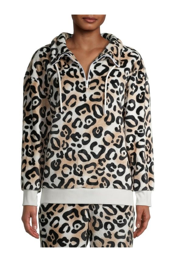 Women's and Women's Plus Deluxe Touch Long Sleeve Half Zip Lounge Pajama Sweatshirt