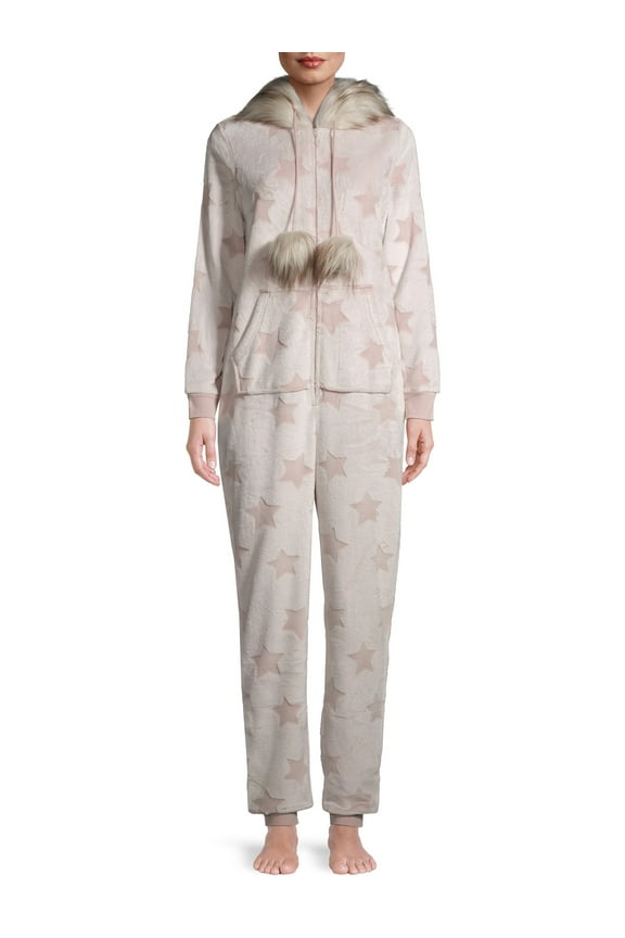 Women's and Women's Plus Faux Fur Trimmed Union Suit