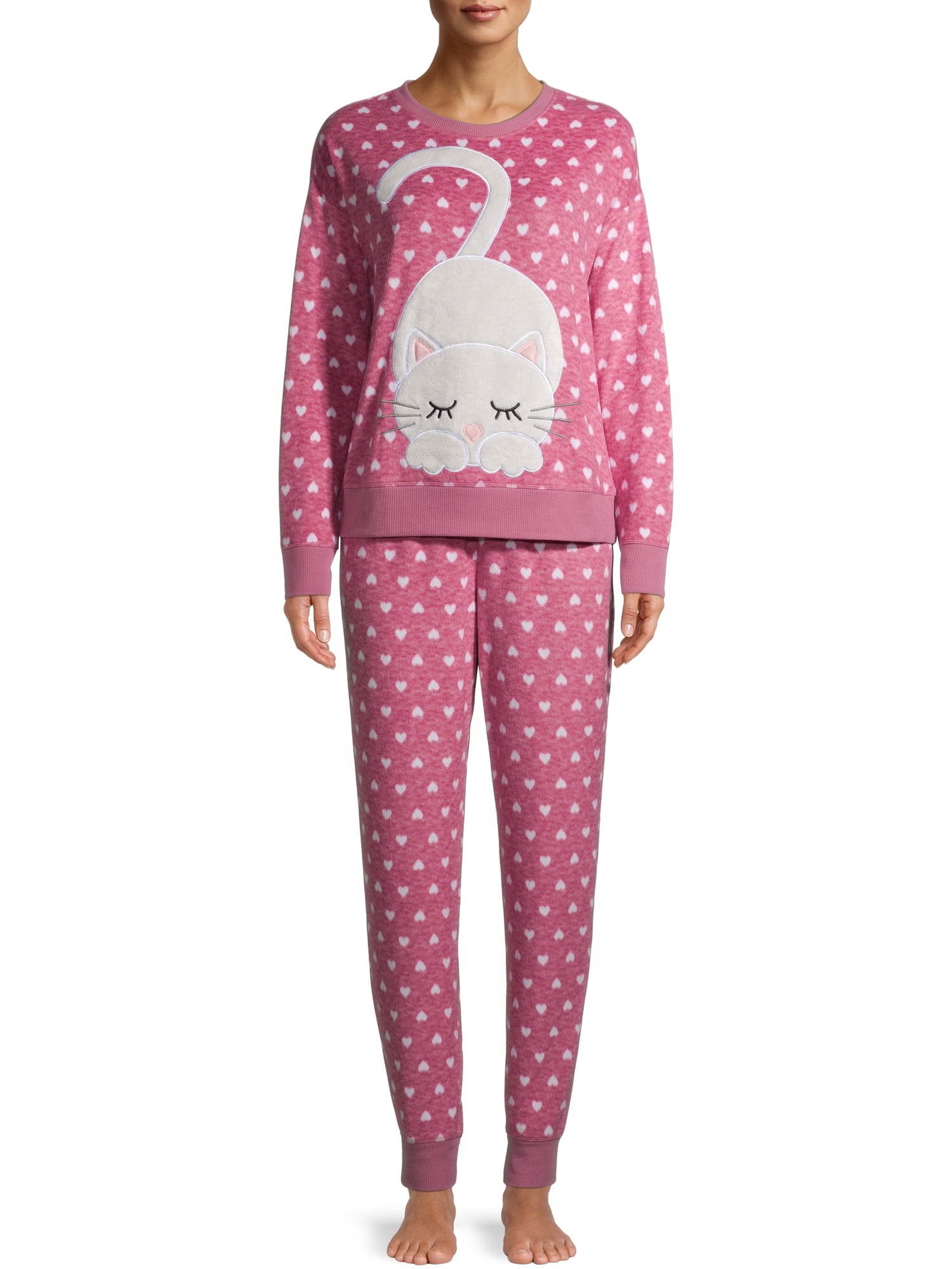 Secret Treasures Women's and Women's Plus Fuzzy Applique Top and Pants, 2-Piece Pajama Set