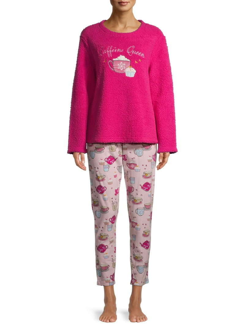 Secret Treasures Women's Long Sleeve Plush Pajama Set with Sherpa