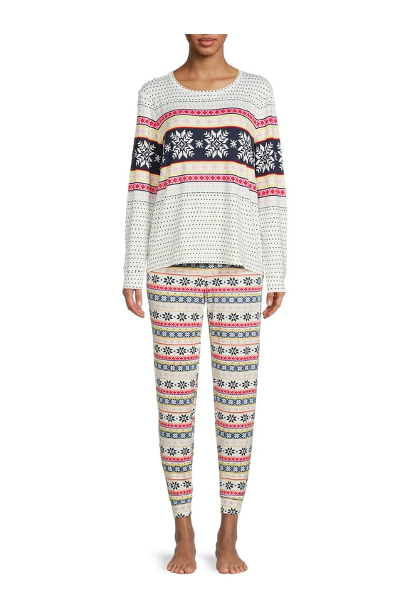 Women's and Women's Plus Long Sleeve Shirt and Joggers Pajama Set, 2-Piece