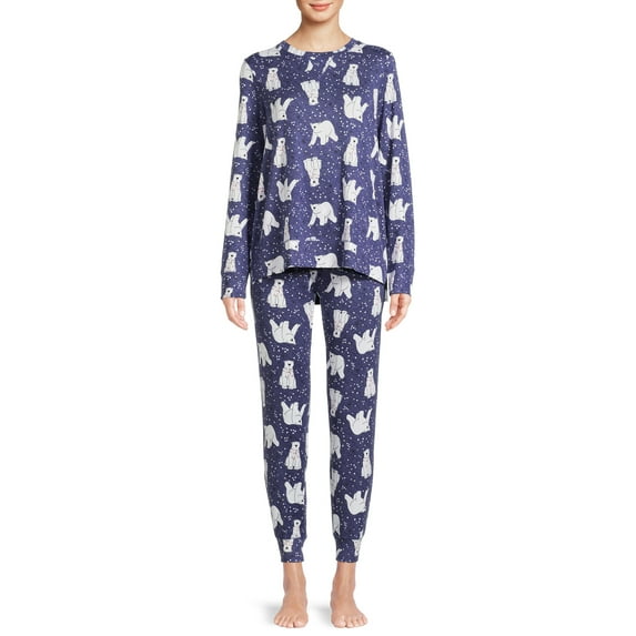 Secret Treasures Women's and Women's Plus Long Sleeve Top, Joggers and Shorts, 3-Piece Holiday Pajama Set