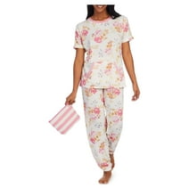 Secret Treasures Women's and Women's Plus Mother's Day Short Sleeve Top and Joggers with Makeup Bag, 3-Piece Knit PJ Set