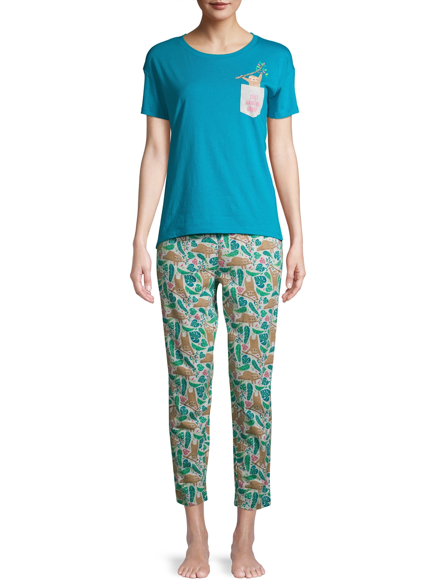Secret Treasures Women s and Women s Plus Mother s Day Short Sleeve Top and Joggers with Makeup Bag 3 Piece Knit PJ Set