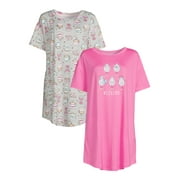 SECRET TREASURES Women's and Women's Plus Short Sleeve Sleepshirts, 2-Pack