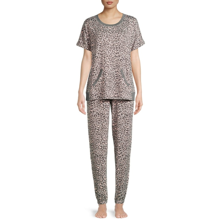 Secret Treasures Women s and Women s Plus Short Sleeve Top and Joggers with Makeup Bag 3 Piece Knit PJ Set Walmart
