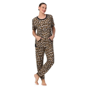 Secret Treasures Women's and Women's Plus Short Sleeve Top and Joggers with Makeup Bag, 3-Piece Knit PJ Set