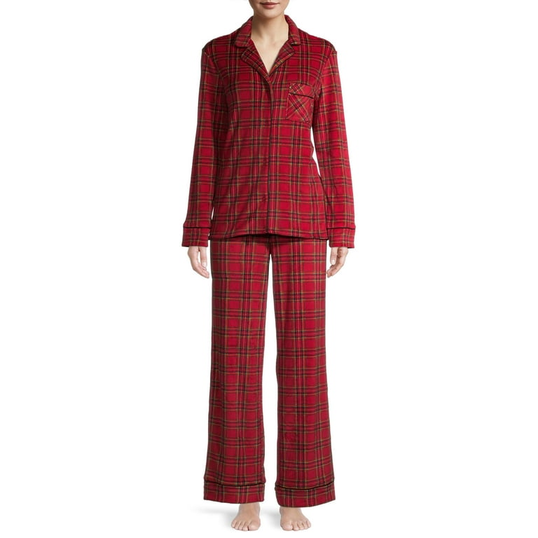 Secret Treasures Women s and Women s Plus Traditional Notch Collar Long Sleeve Top and Pants Pajama Set Walmart