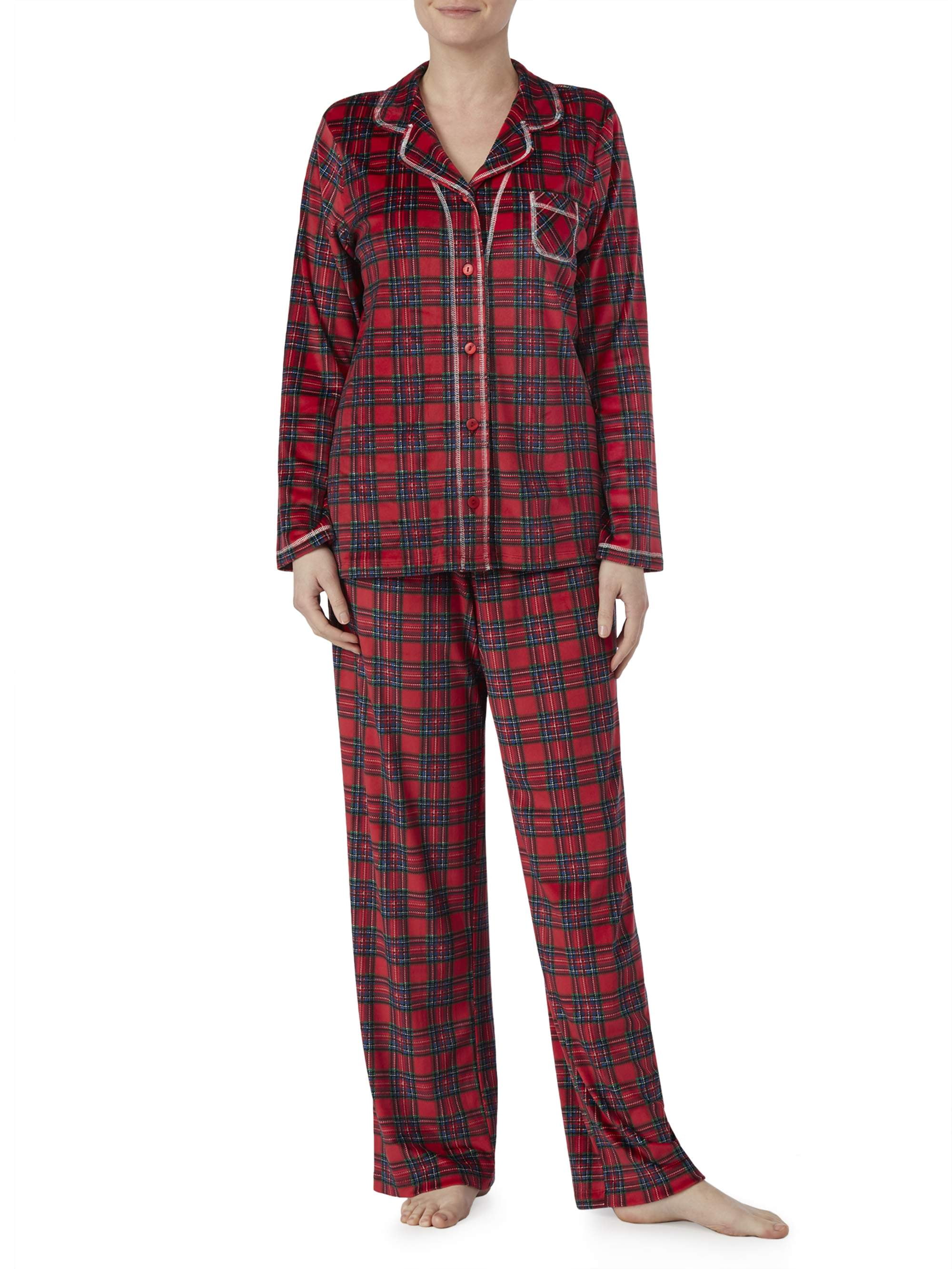 Secret Treasures Traditional Silky Stretch Velour Pajama Set