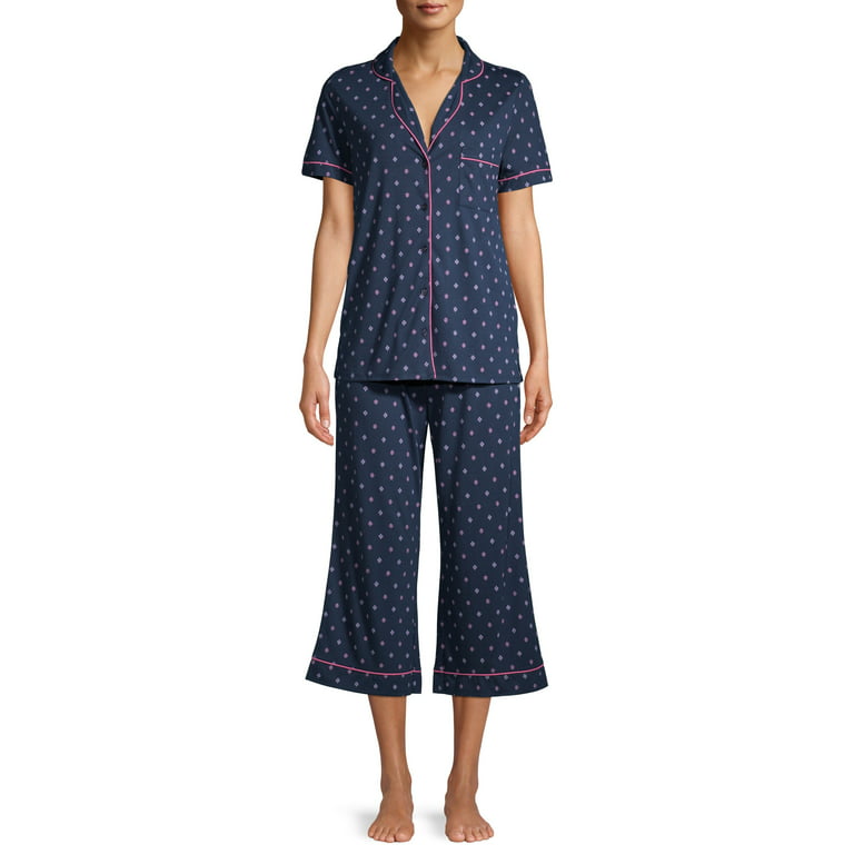 Cotton-Blend Short Sleeve Crew Neck Top 2-Pc Pajama Set, 52% OFF
