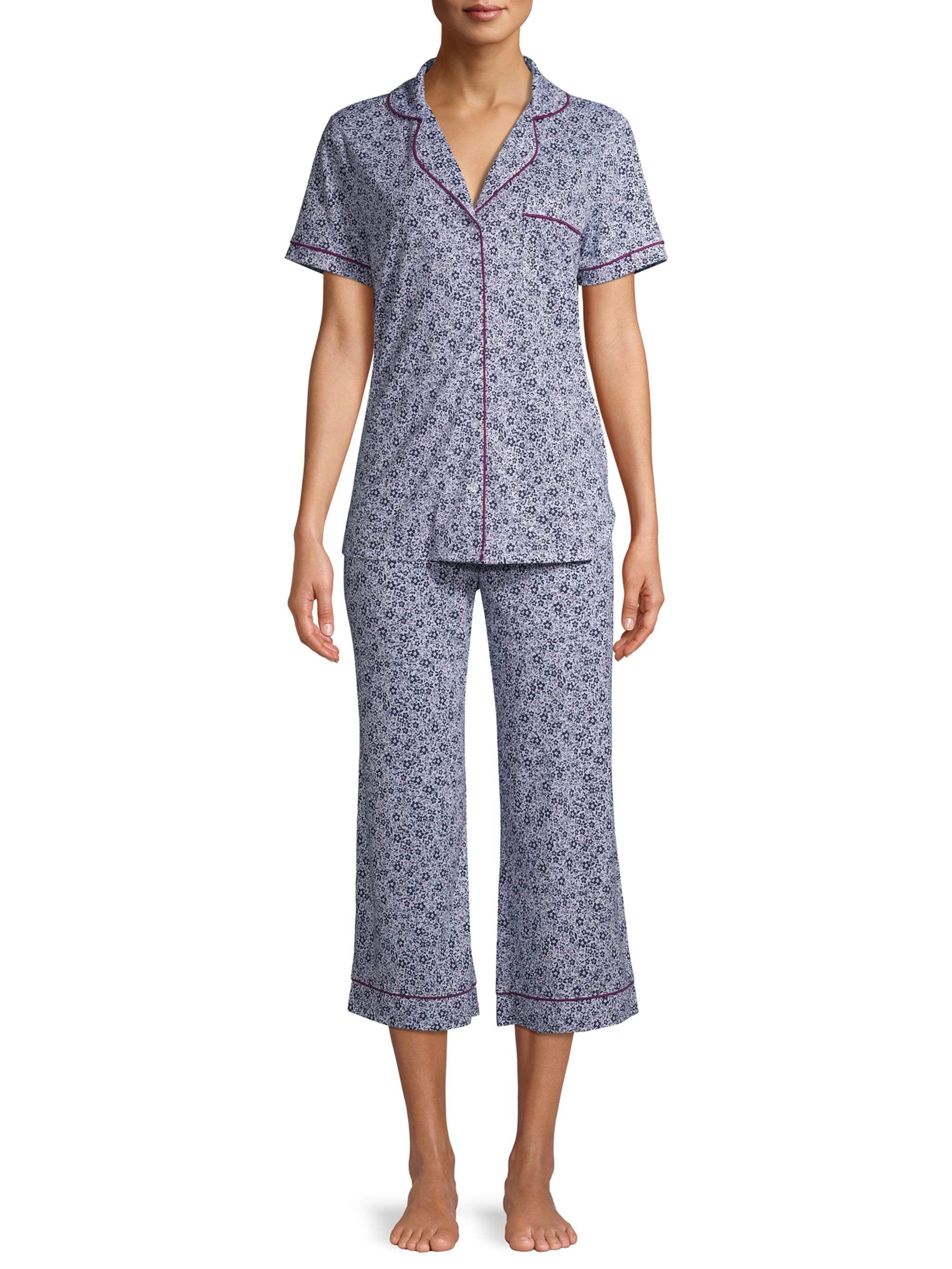Secret Treasures Women s and Women s Plus Mother s Day Short Sleeve Top and Joggers with Makeup Bag 3 Piece Knit PJ Set