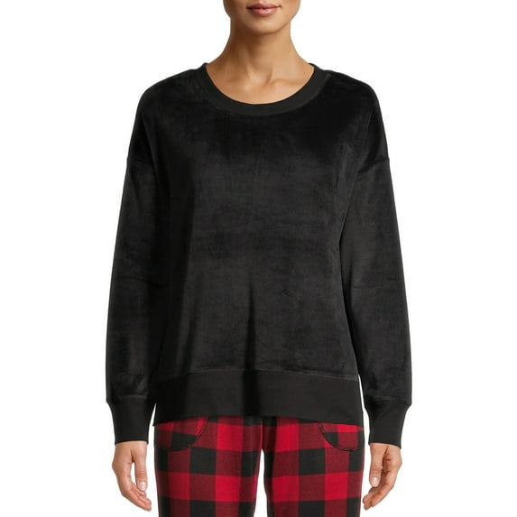 Secret Treasures Women's and Women's Plus Velour Long Sleeve Crew-Neck Pajama Top