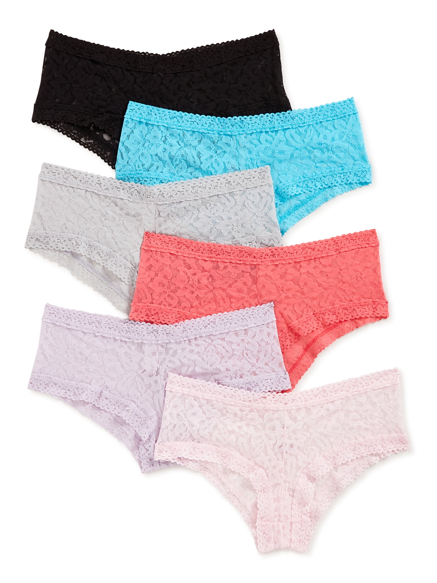 Secret Treasures Womens' Lace Stretch Cheeky Panties, 6-Pack