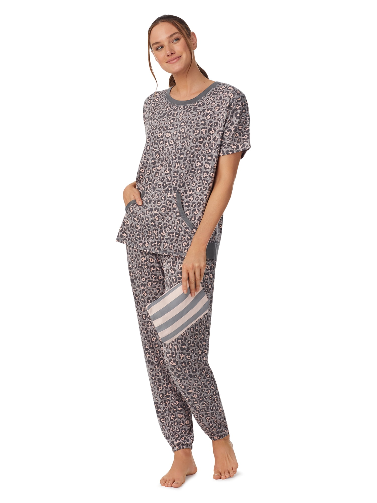 Secret Treasures Womens Short Sleeve Long Pant Pajama Set + FREE Makeup