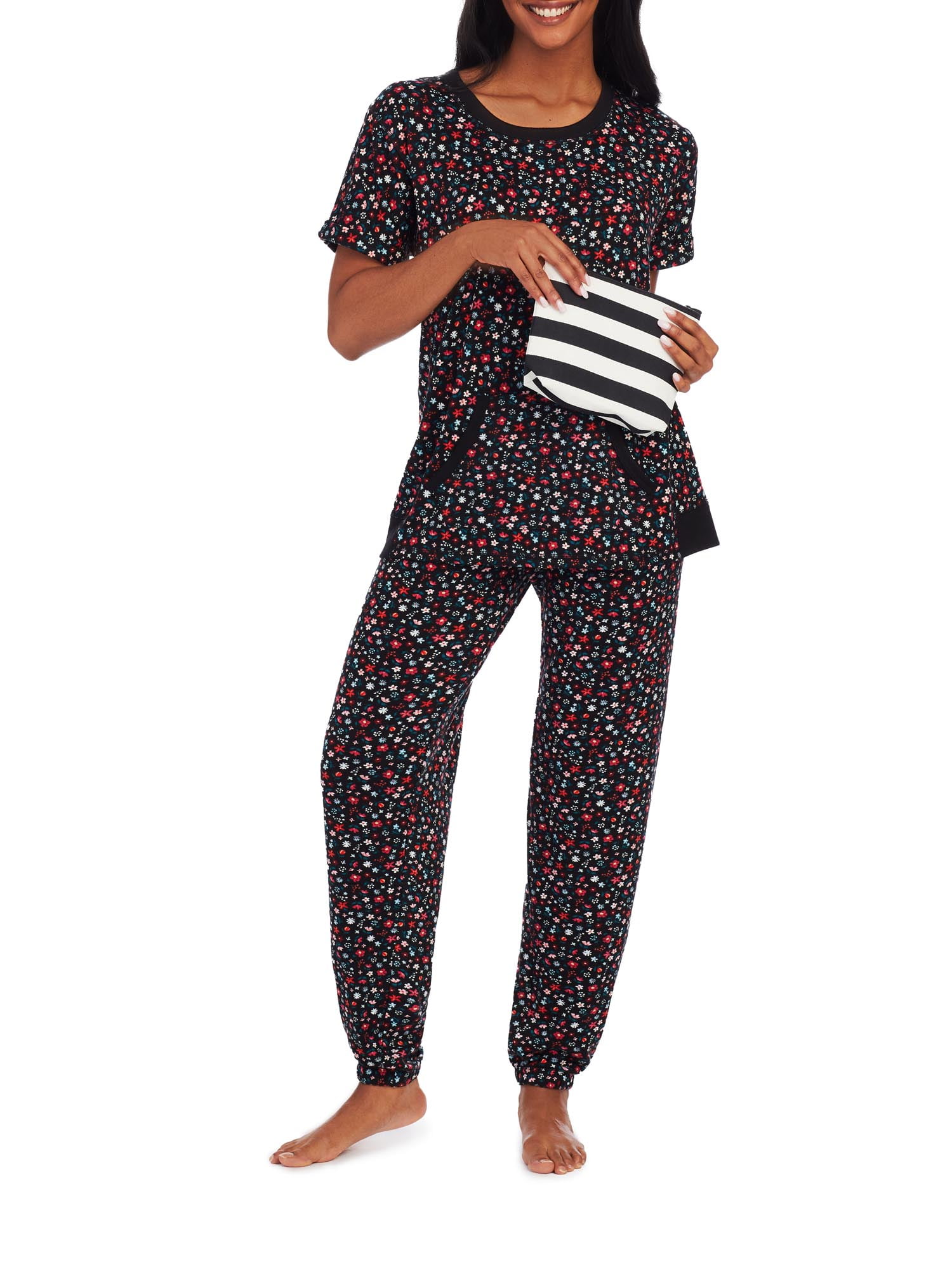 Secret Treasures Womens Short Sleeve Long Pant Pajama Set + FREE Makeup
