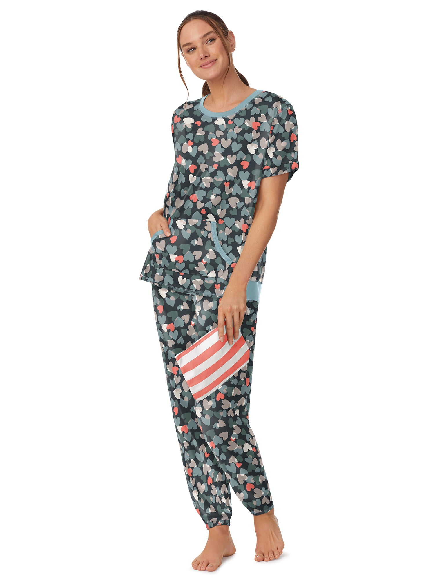 Secret Treasures Womens Short Sleeve Long Pant Pajama Set + FREE Makeup