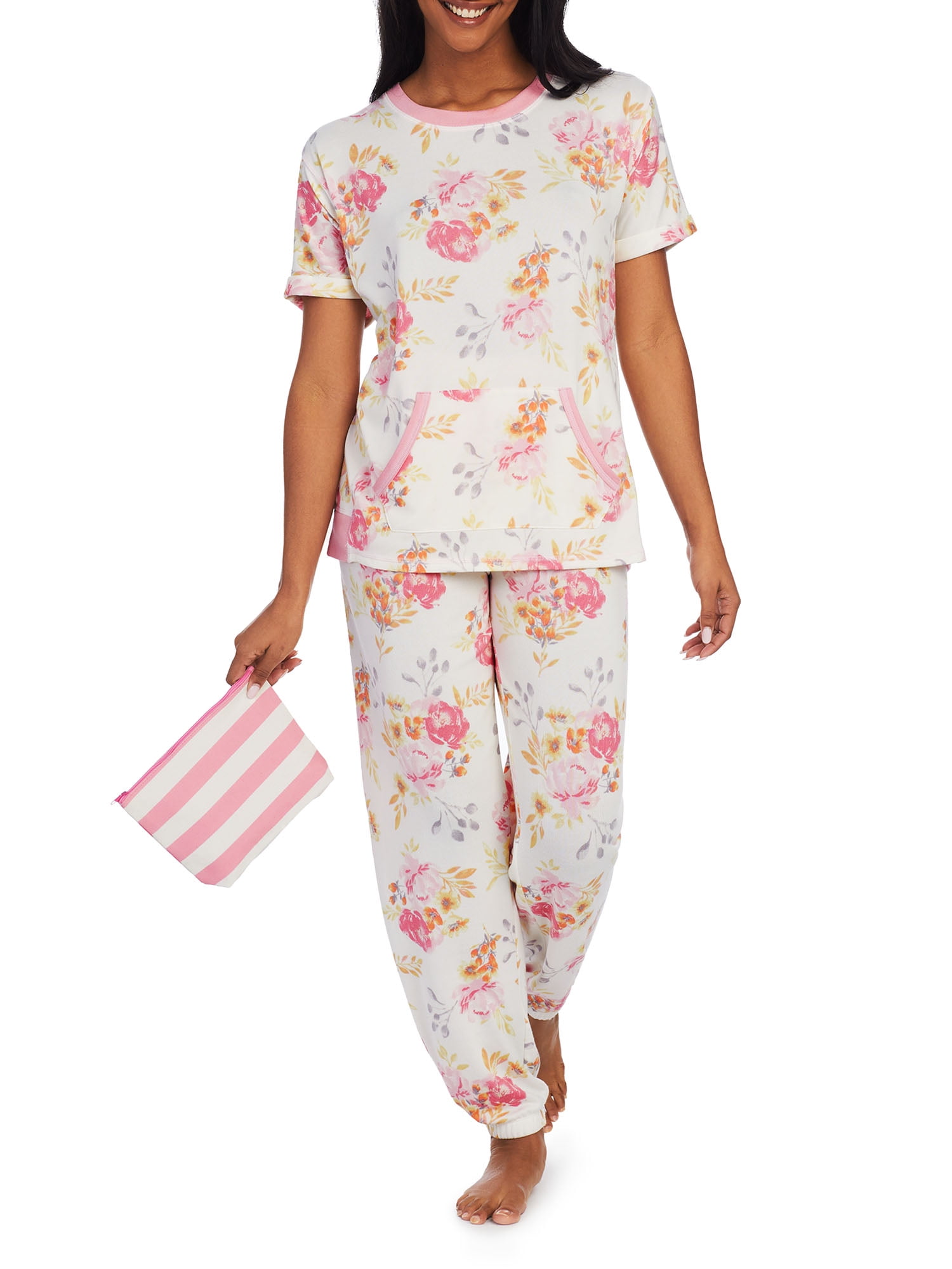Secret Treasures Womens Short Sleeve Long Pant Pajama Set + FREE Makeup