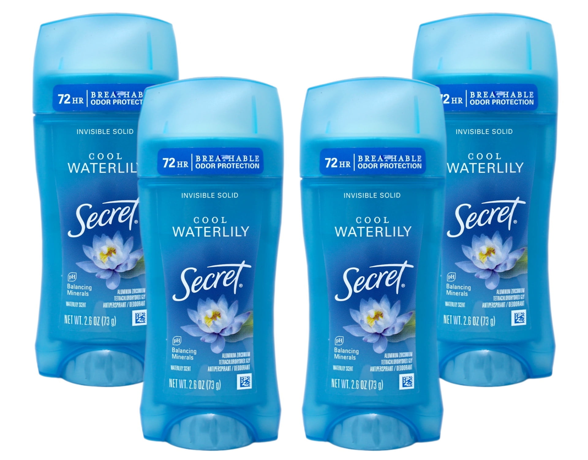 Secret Waterlily Invisible Solid Antiperspirant/Deodorant (Pack of 4)