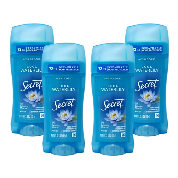 Secret Waterlily Invisible Solid Antiperspirant/Deodorant (Pack of 4)